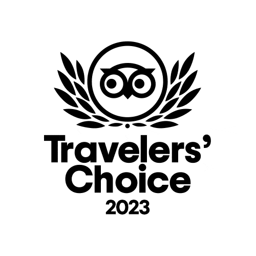Travelers' Choice 2023 award logo featuring an owl and stylized leaves.